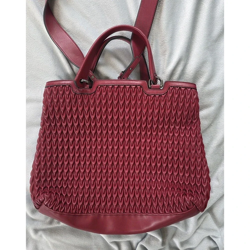 Emporio Armani Y3D021 Bordeaux Woven Shopping Tote Bag Shoulder Strap Dust Bag